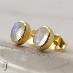 Regenbogen Mondstein Ohrstecker Gold